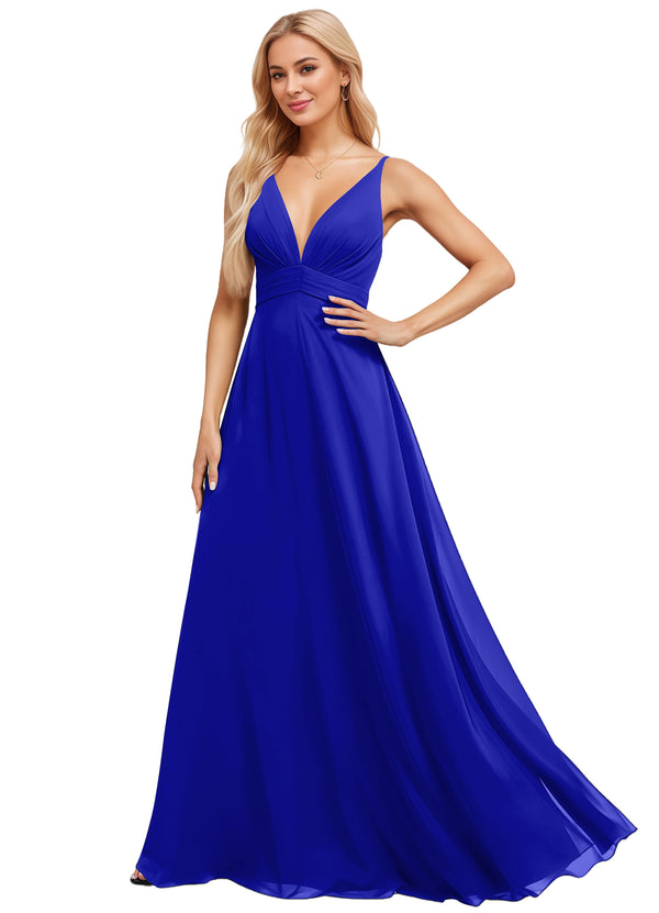 A-line V-Neck Floor-Length Chiffon Bridesmaid Dress