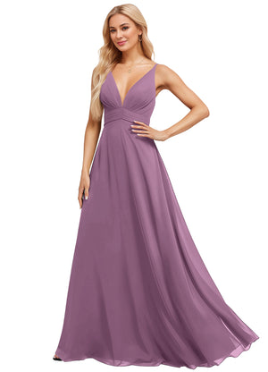 A-line V-Neck Floor-Length Chiffon Bridesmaid Dress