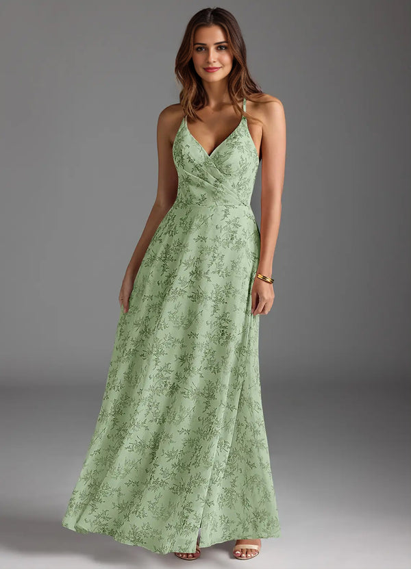A-line V-Neck Floor-Length Chiffon Bridesmaid Dress