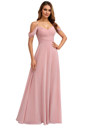 A-line Cold Shoulder Floor-Length Chiffon Bridesmaid Dress