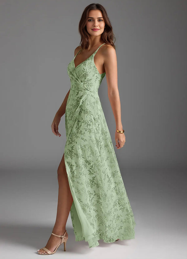 A-line V-Neck Floor-Length Chiffon Bridesmaid Dress