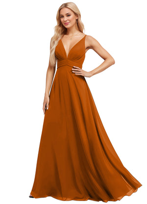 A-line V-Neck Floor-Length Chiffon Bridesmaid Dress