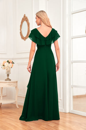 A-line V-Neck Floor-Length Chiffon Dress With Ruffle
