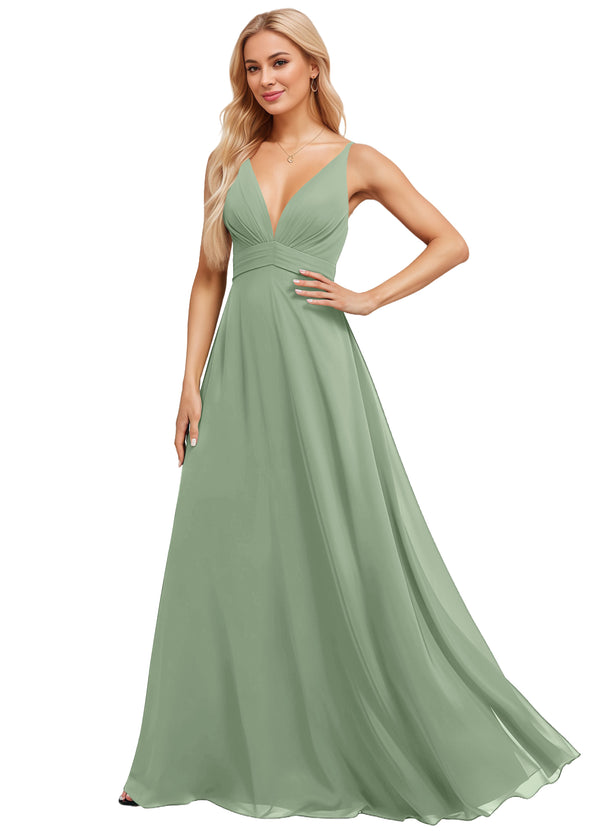 A-line V-Neck Floor-Length Chiffon Bridesmaid Dress