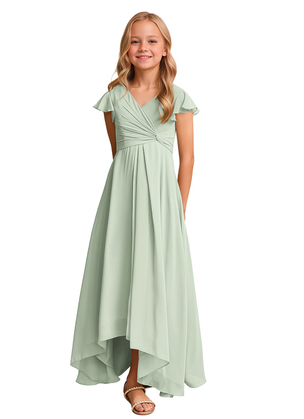 A-line V-Neck Asymmetrical Chiffon Junior Bridesmaid Dress