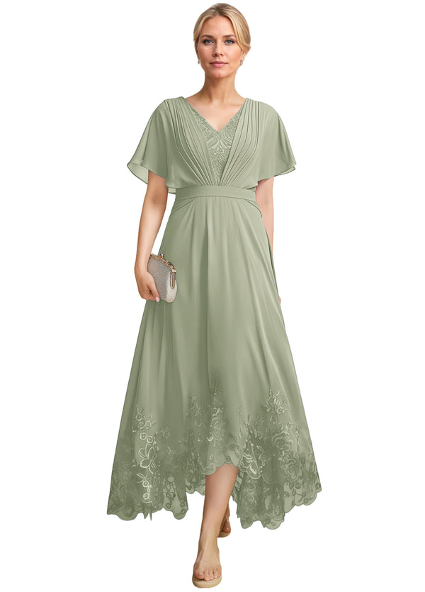 A-line Scoop Illusion Ankle-Length Lace Chiffon Mother of the Bride Dress With Sequins