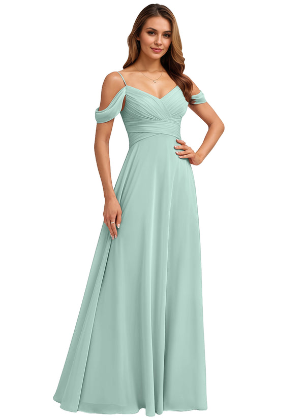 A-line Cold Shoulder Floor-Length Chiffon Bridesmaid Dress