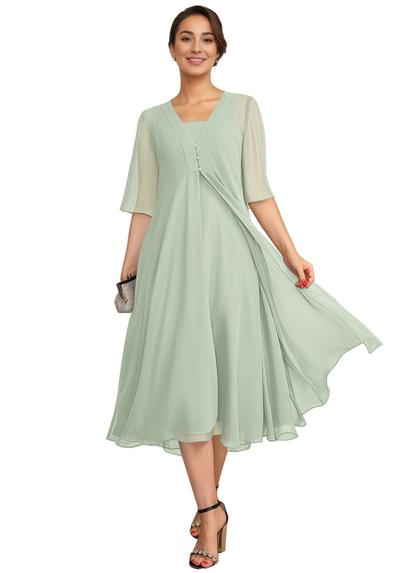 Empire Square Knee-Length Chiffon Mother of the Bride Dress