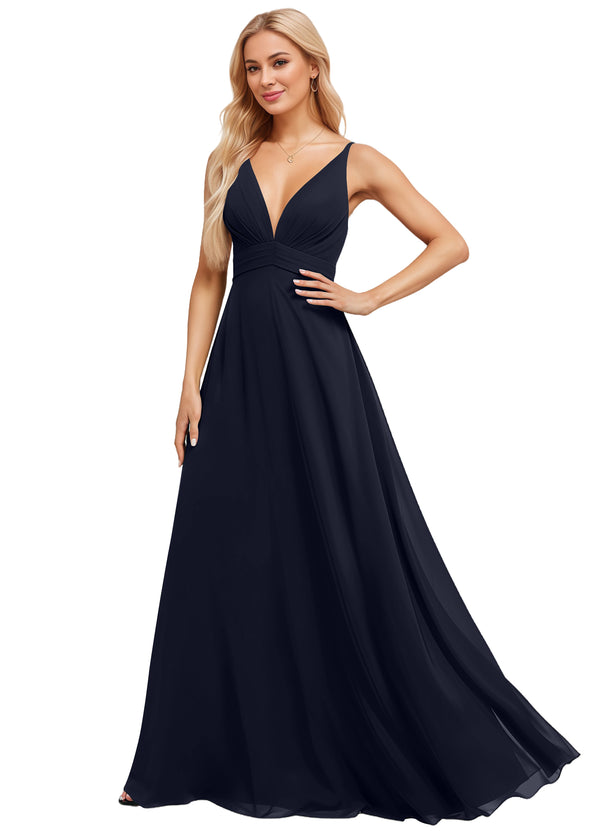A-line V-Neck Floor-Length Chiffon Bridesmaid Dress