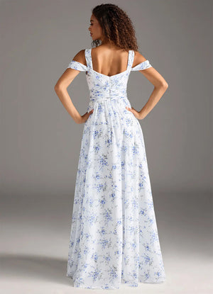 A-line Cold Shoulder Floor-Length Chiffon Bridesmaid Dress With Slit
