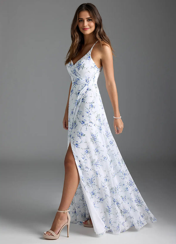 A-line V-Neck Floor-Length Chiffon Bridesmaid Dress