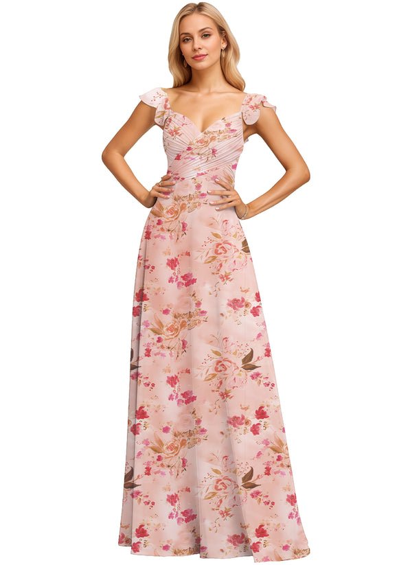 A-line V-Neck Floor-Length Chiffon Bridesmaid Dress