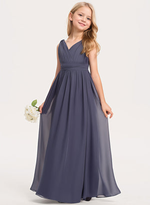 A-line V-Neck Floor-Length Chiffon Junior Bridesmaid Dress