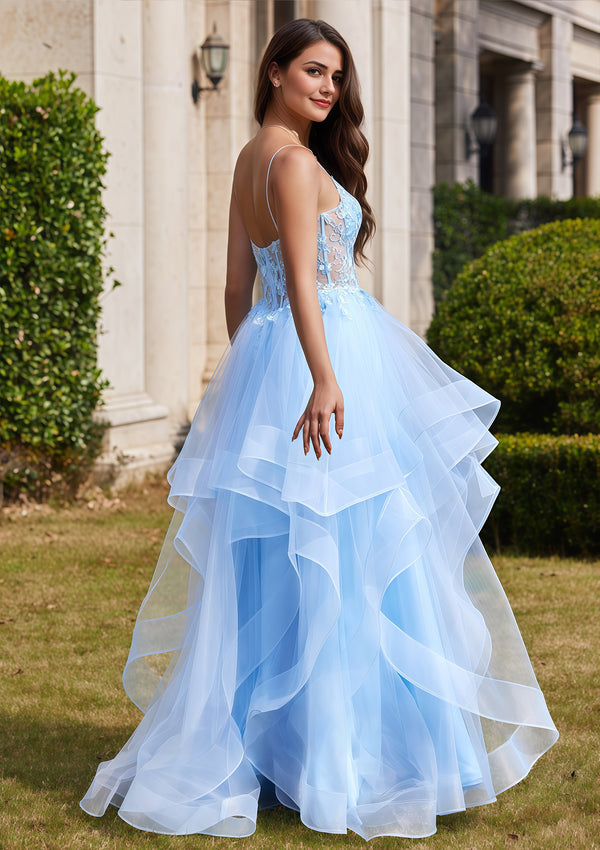 Ball-Gown/Princess Square Floor-Length Tulle Prom Dresses