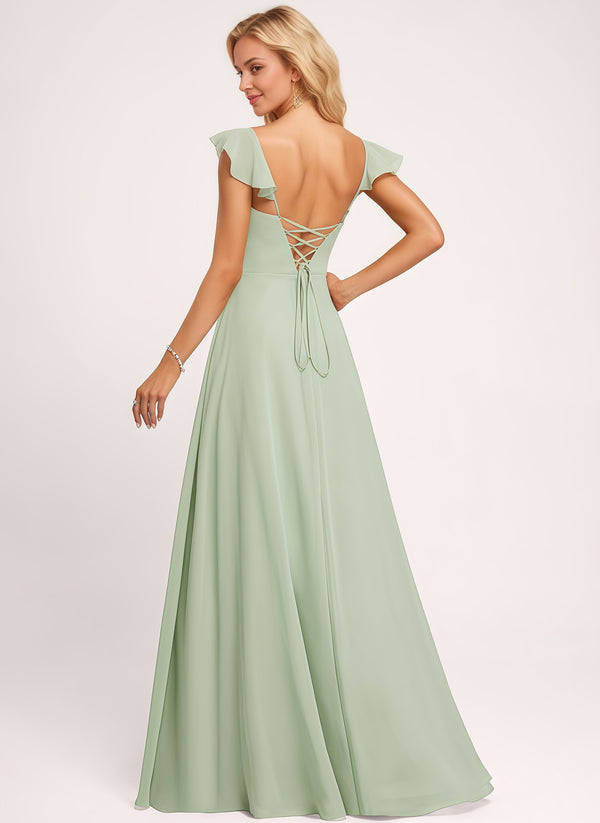 A-line V-Neck Floor-Length Chiffon Bridesmaid Dress