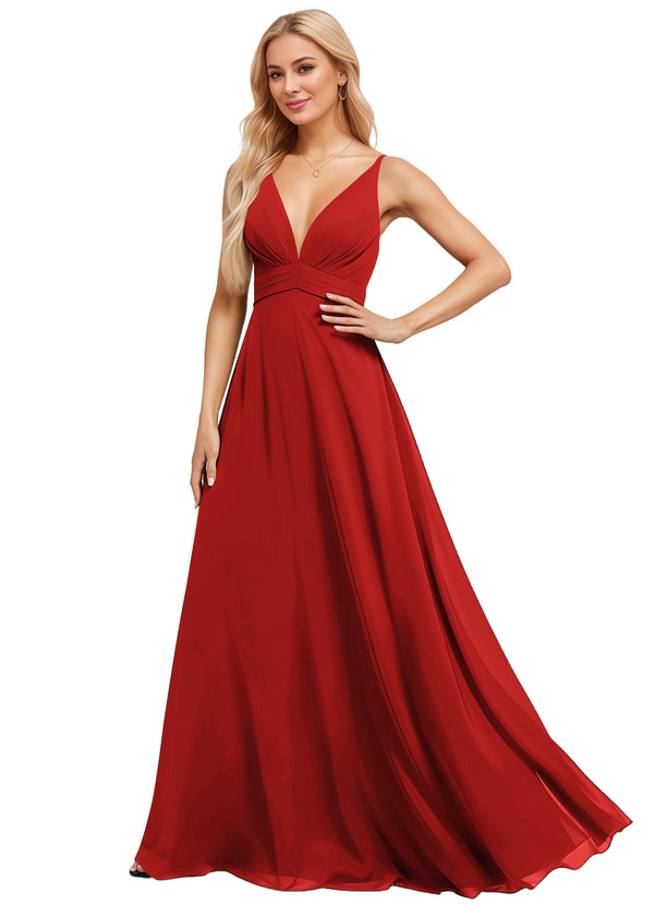 A-line V-Neck Floor-Length Chiffon Bridesmaid Dress