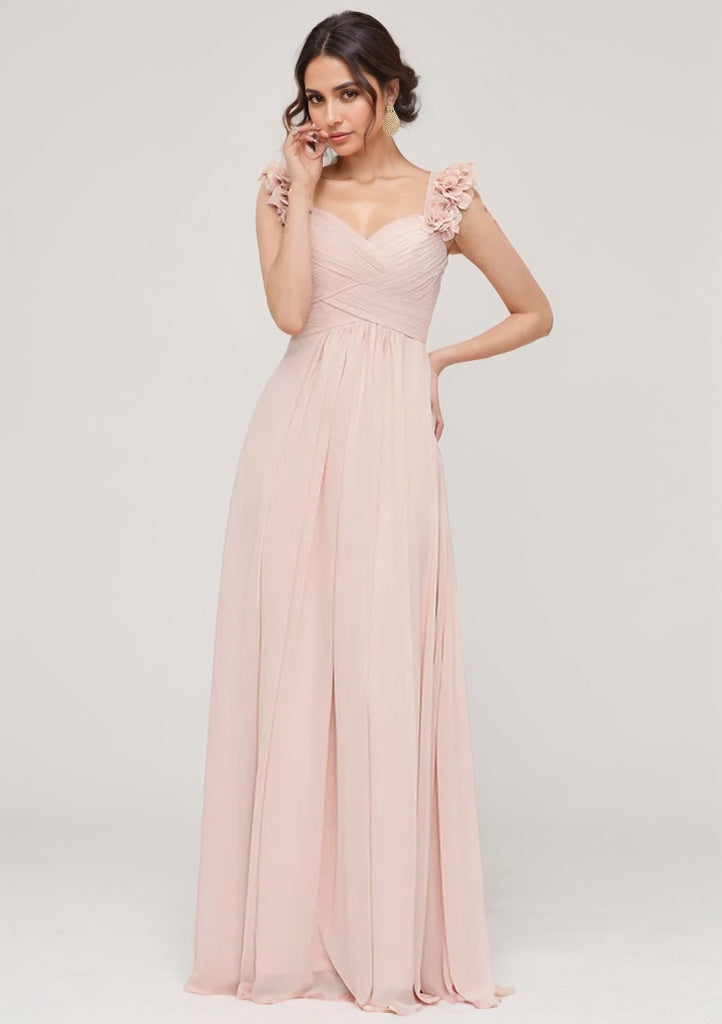 Princess Sweetheart Sleeveless Long Chiffon Bridesmaid Dress