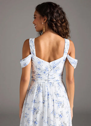 A-line Cold Shoulder Floor-Length Chiffon Bridesmaid Dress With Slit