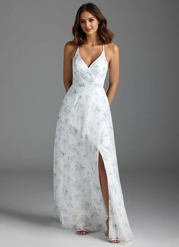 A-line V-Neck Floor-Length Chiffon Bridesmaid Dress