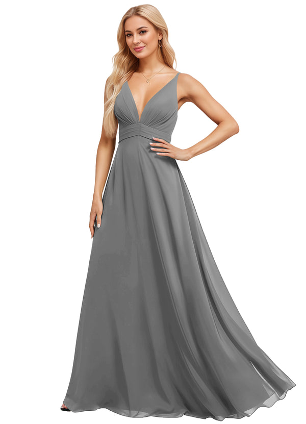 A-line V-Neck Floor-Length Chiffon Bridesmaid Dress