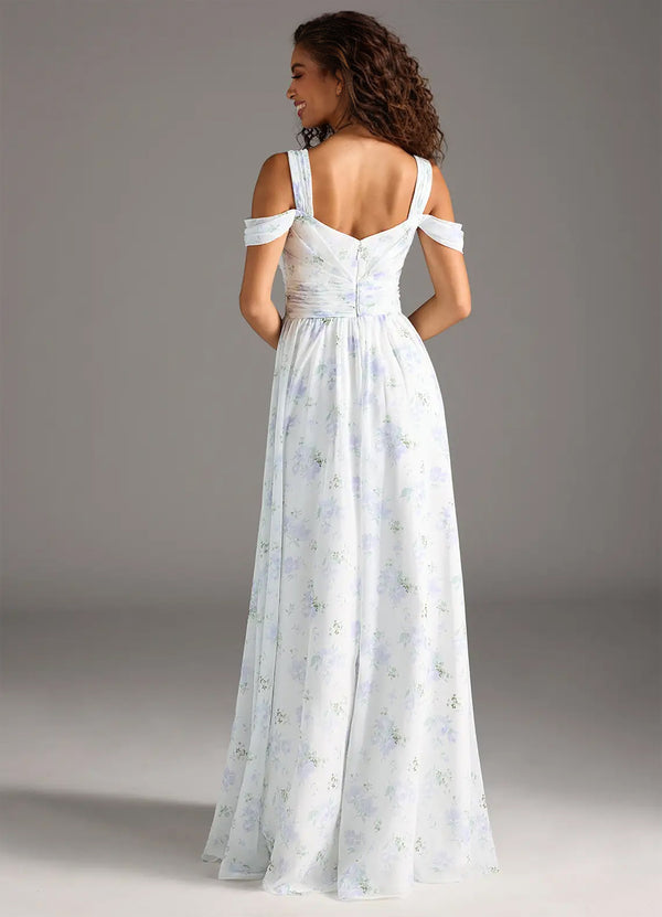 A-line Cold Shoulder Floor-Length Chiffon Bridesmaid Dress With Slit