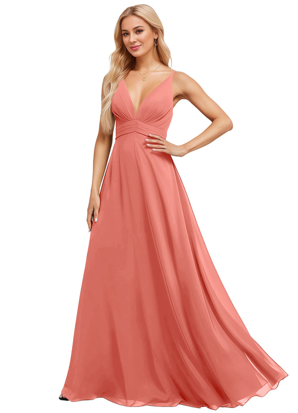 A-line V-Neck Floor-Length Chiffon Bridesmaid Dress