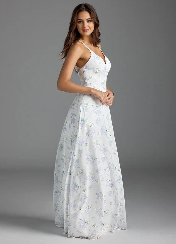 A-line V-Neck Floor-Length Chiffon Bridesmaid Dress
