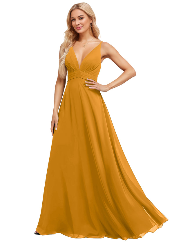 A-line V-Neck Floor-Length Chiffon Bridesmaid Dress
