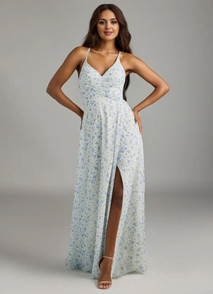 A-line V-Neck Floor-Length Chiffon Bridesmaid Dress