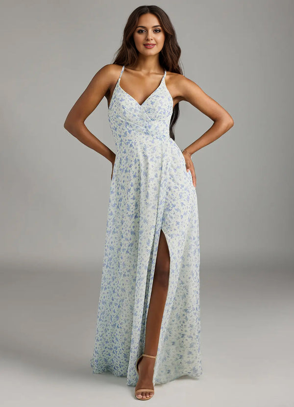 A-line V-Neck Floor-Length Chiffon Bridesmaid Dress