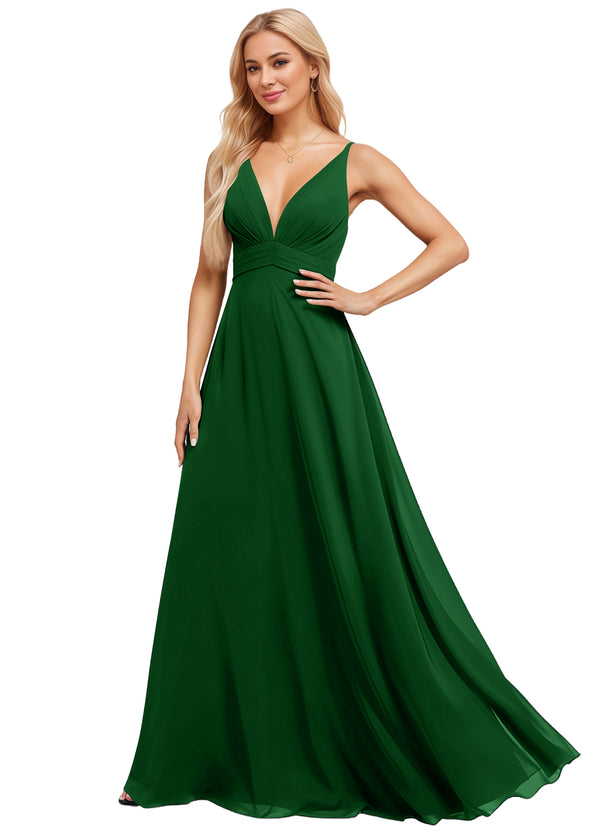 A-line V-Neck Floor-Length Chiffon Bridesmaid Dress