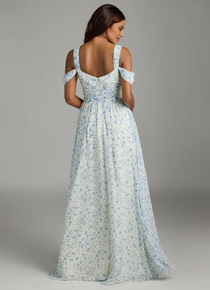 A-line Cold Shoulder Floor-Length Chiffon Bridesmaid Dress With Slit