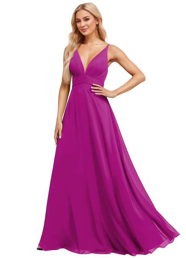 A-line V-Neck Floor-Length Chiffon Bridesmaid Dress