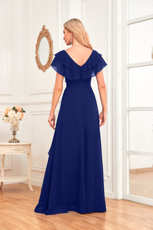 A-line V-Neck Floor-Length Chiffon Dress With Ruffle
