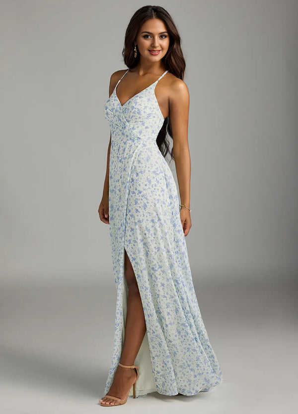 A-line V-Neck Floor-Length Chiffon Bridesmaid Dress