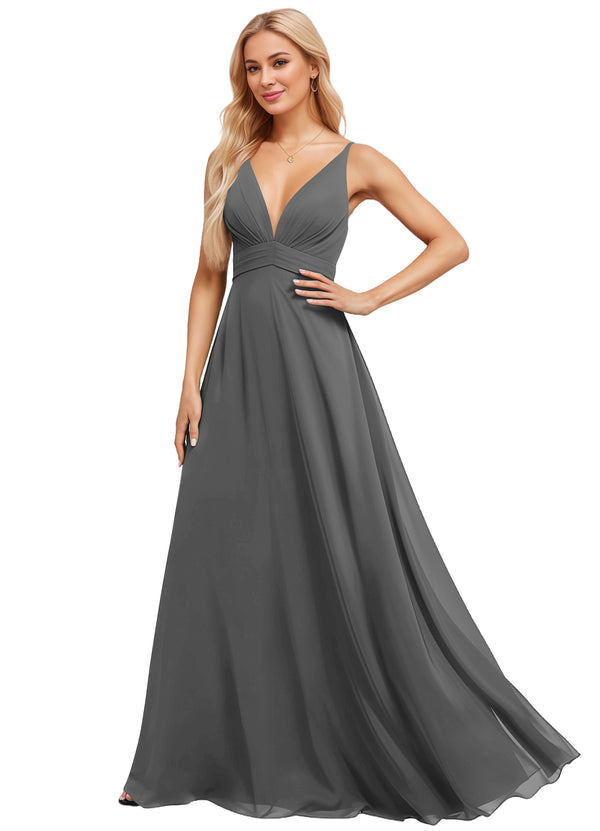 A-line V-Neck Floor-Length Chiffon Bridesmaid Dress