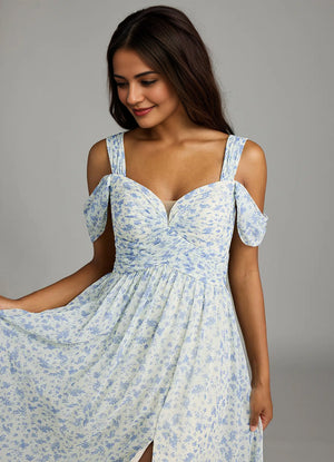 A-line Cold Shoulder Floor-Length Chiffon Bridesmaid Dress With Slit