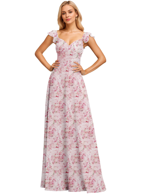 A-line V-Neck Floor-Length Chiffon Bridesmaid Dress