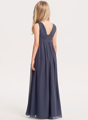 A-line V-Neck Floor-Length Chiffon Junior Bridesmaid Dress