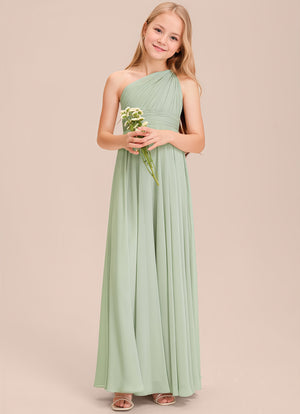 A-line One Shoulder Floor-Length Chiffon Junior Bridesmaid Dress