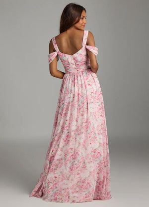 A-line Cold Shoulder Floor-Length Chiffon Bridesmaid Dress With Slit