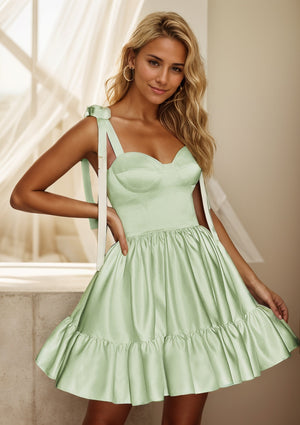 A-line Sweetheart Neck Short Satin Homecoming Dress With Bow