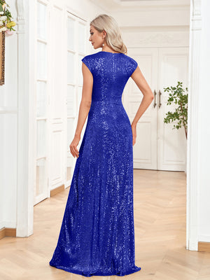 Sequin V-Neck Sleeveless A-Line Floor Length Prom/Evening Dress