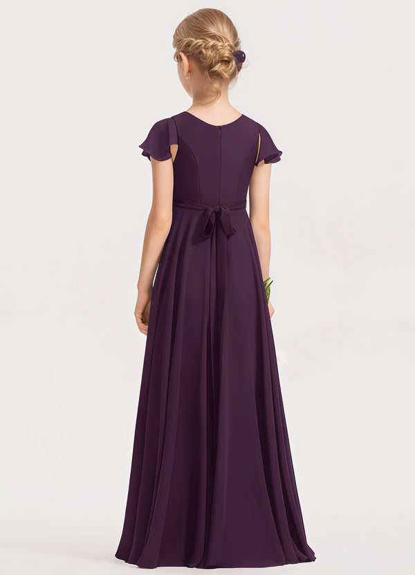A-line V-Neck Floor-Length Chiffon Junior Bridesmaid Dress