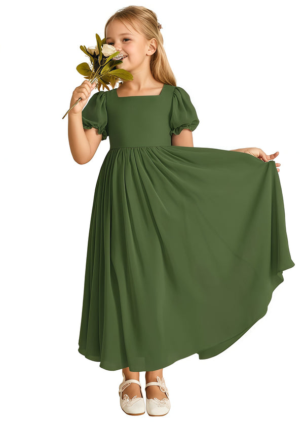 A-line Scoop-Neck Short Sleeves Chiffon Junior Bridesmaid Dress