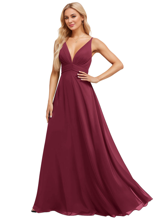 A-line V-Neck Floor-Length Chiffon Bridesmaid Dress