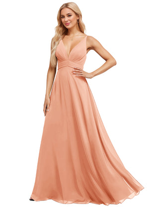 A-line V-Neck Floor-Length Chiffon Bridesmaid Dress