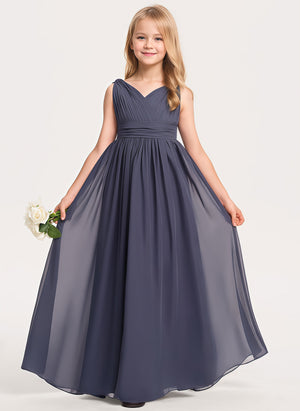 A-line V-Neck Floor-Length Chiffon Junior Bridesmaid Dress
