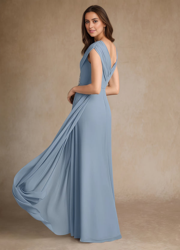 A-line V-Neck Floor-Length Chiffon Mother of the Bride Dress With Pleated Sequins