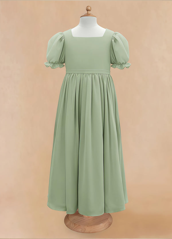 A-line Scoop-Neck Short Sleeves Chiffon Junior Bridesmaid Dress